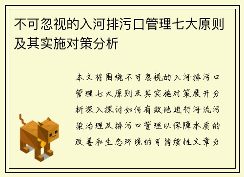 不可忽视的入河排污口管理七大原则及其实施对策分析