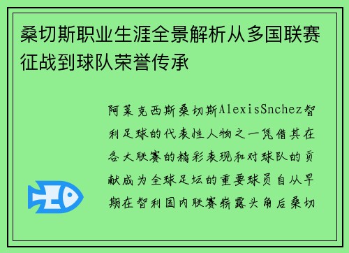 桑切斯职业生涯全景解析从多国联赛征战到球队荣誉传承